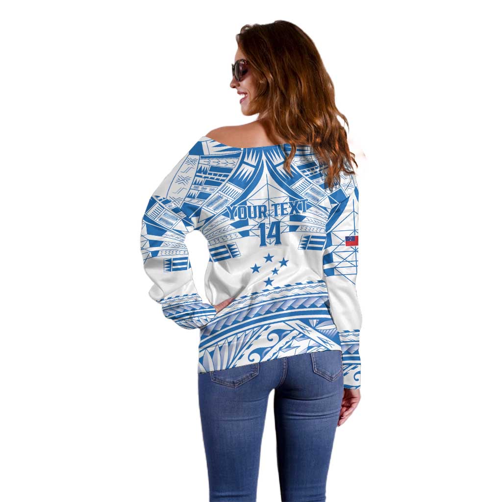 Toa Samoa Rugby Custom Off Shoulder Sweater Uso aso uma Samoan Pattern White - Polynesian Pride