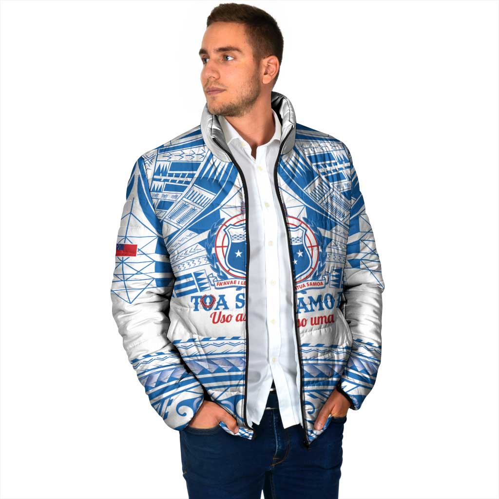 Toa Samoa Rugby Custom Padded Jacket Uso aso uma Samoan Pattern White - Polynesian Pride