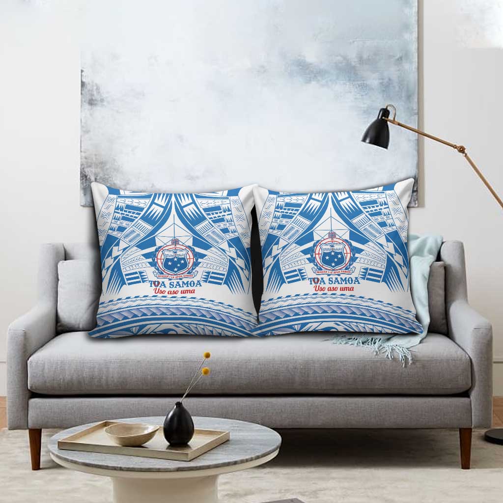 Toa Samoa Rugby Custom Pillow Cover Uso aso uma Samoan Pattern White - Polynesian Pride