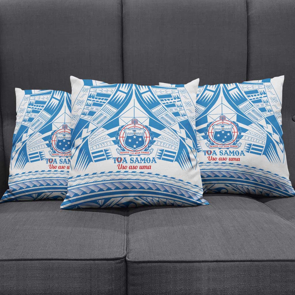 Toa Samoa Rugby Custom Pillow Cover Uso aso uma Samoan Pattern White - Polynesian Pride