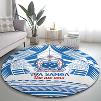 Toa Samoa Rugby Custom Round Carpet Uso aso uma Samoan Pattern White - Polynesian Pride
