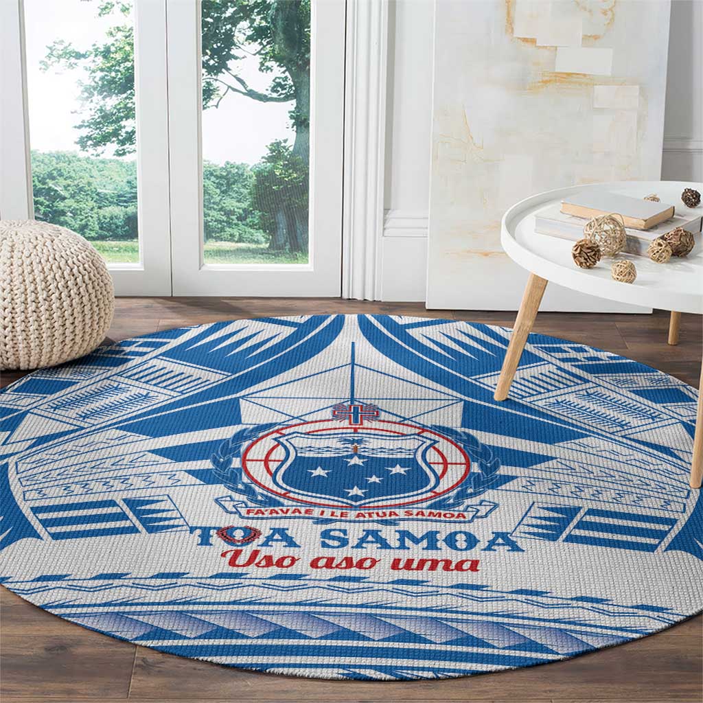 Toa Samoa Rugby Custom Round Carpet Uso aso uma Samoan Pattern White - Polynesian Pride
