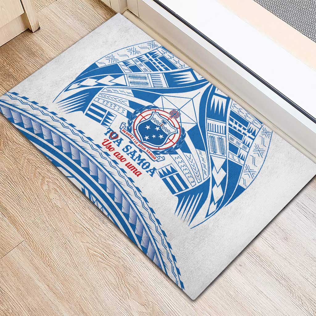Toa Samoa Rugby Custom Rubber Doormat Uso aso uma Samoan Pattern White - Polynesian Pride