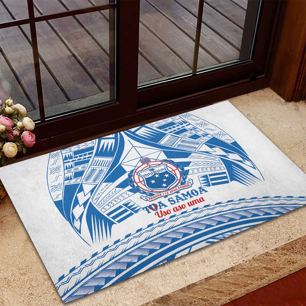 Toa Samoa Rugby Custom Rubber Doormat Uso aso uma Samoan Pattern White - Polynesian Pride