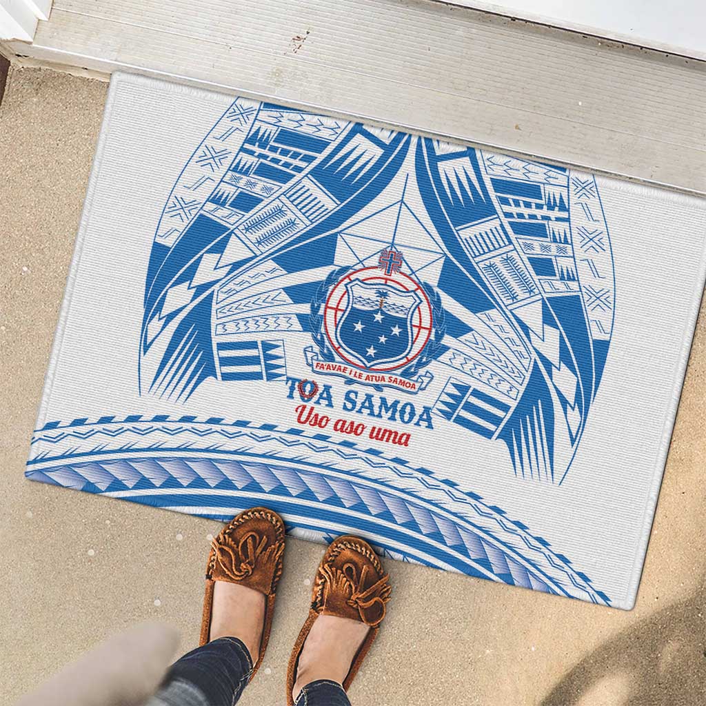 Toa Samoa Rugby Custom Rubber Doormat Uso aso uma Samoan Pattern White - Polynesian Pride