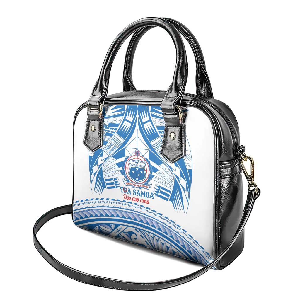 Toa Samoa Rugby Custom Shoulder Handbag Uso aso uma Samoan Pattern White - Polynesian Pride