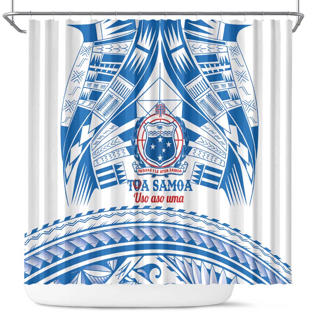 Toa Samoa Rugby Custom Shower Curtain Uso aso uma Samoan Pattern White - Polynesian Pride