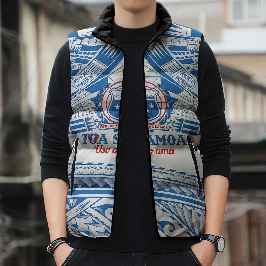 Toa Samoa Rugby Custom Sleeveless Puffer Jacket Uso aso uma Samoan Pattern White - Polynesian Pride