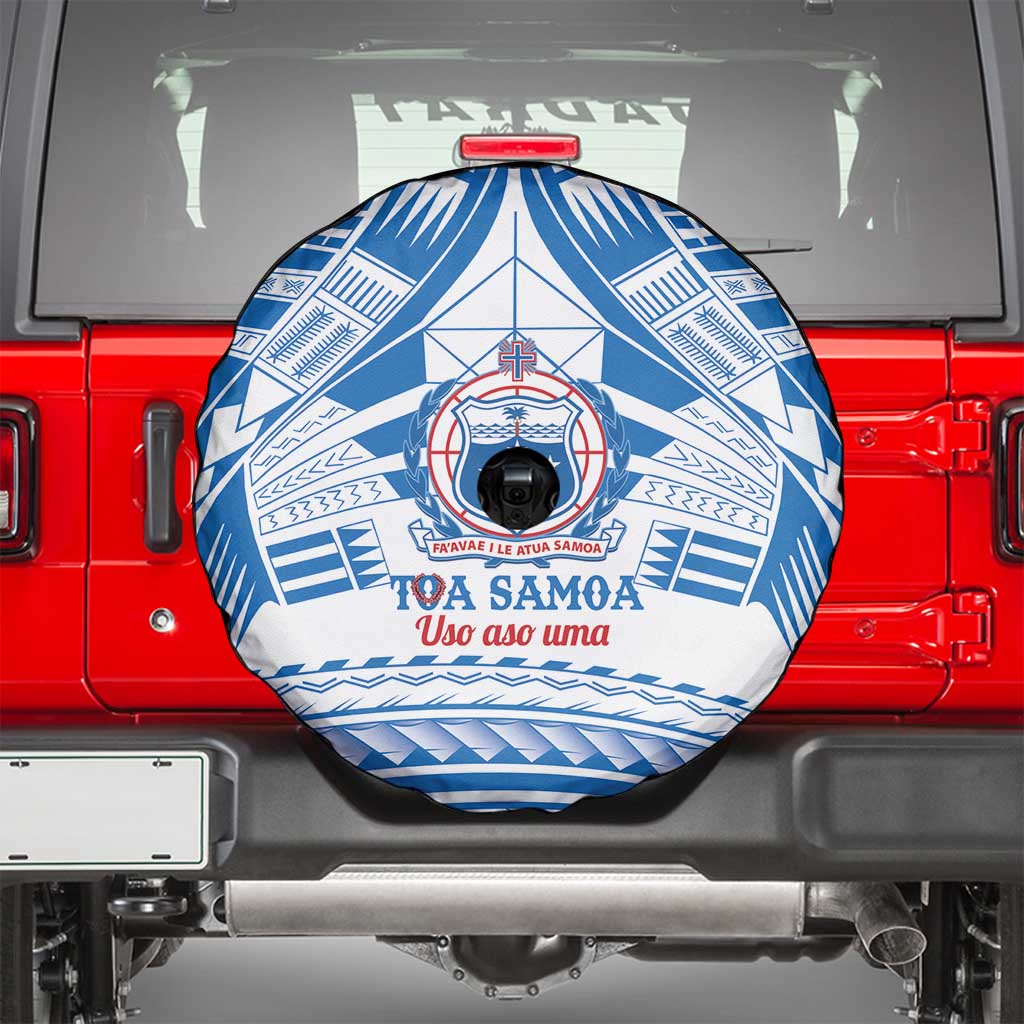 Toa Samoa Rugby Custom Spare Tire Cover Uso aso uma Samoan Pattern White - Polynesian Pride