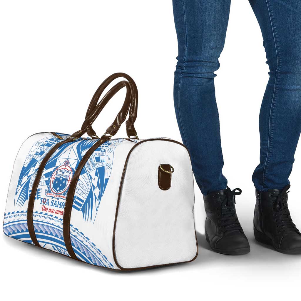 Toa Samoa Rugby Custom Travel Bag Uso aso uma Samoan Pattern White - Polynesian Pride