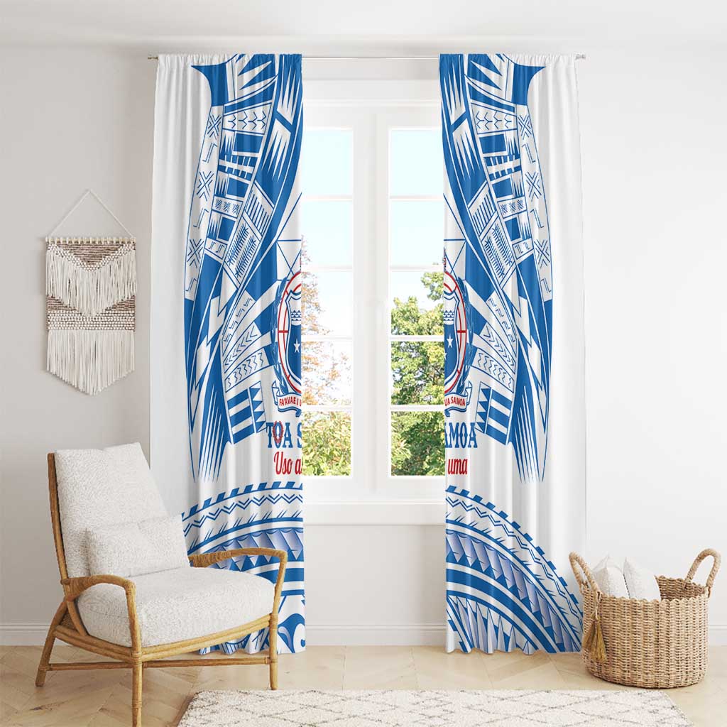 Toa Samoa Rugby Custom Window Curtain Uso aso uma Samoan Pattern White - Polynesian Pride
