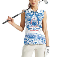 Toa Samoa Rugby Custom Women Sleeveless Polo Shirt Uso aso uma Samoan Pattern White - Polynesian Pride