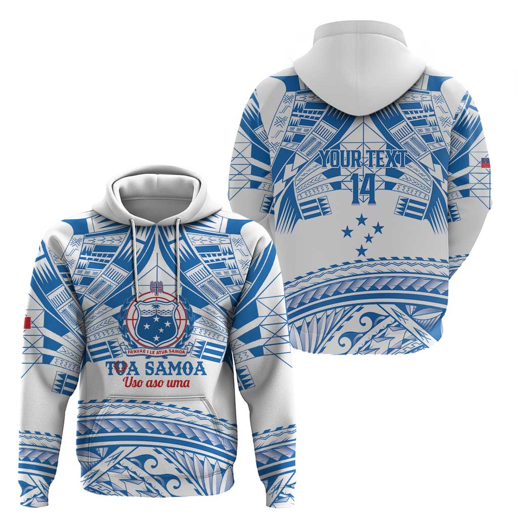 Toa Samoa Rugby Custom Zip Hoodie Uso aso uma Samoan Pattern White - Polynesian Pride