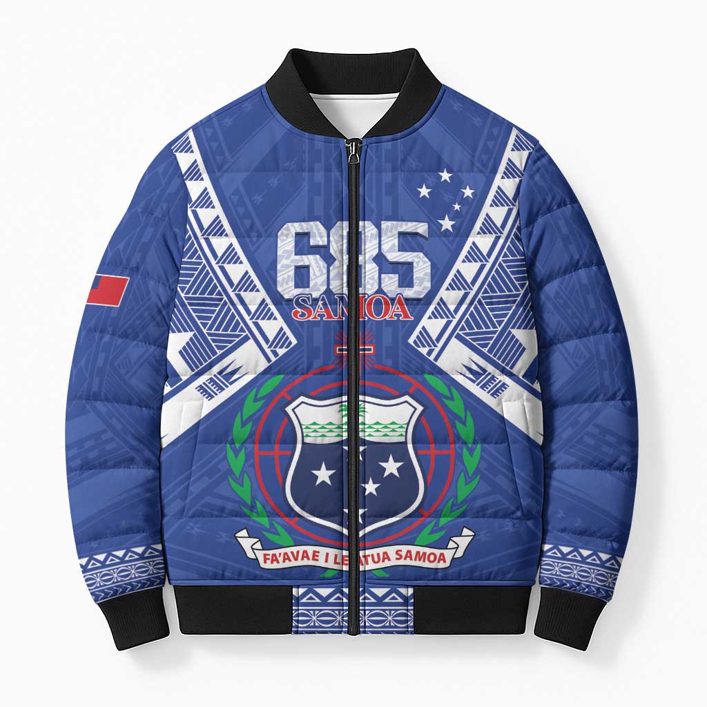 Personalised Samoa 685 Bomber Puffer Jacket Samoan Pride Coat Of Arms LT14 Unisex Blue - Polynesian Pride
