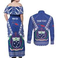 Personalised Samoa 685 Couples Matching Off Shoulder Maxi Dress and Long Sleeve Button Shirt Samoan Pride Coat Of Arms LT14 - Polynesian Pride