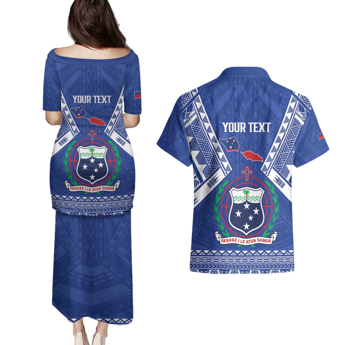 Personalised Samoa 685 Couples Matching Puletasi and Hawaiian Shirt Samoan Pride Coat Of Arms LT14 - Polynesian Pride