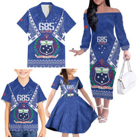 Personalised Samoa 685 Family Matching Off The Shoulder Long Sleeve Dress and Hawaiian Shirt Samoan Pride Coat Of Arms - Polynesian Pride