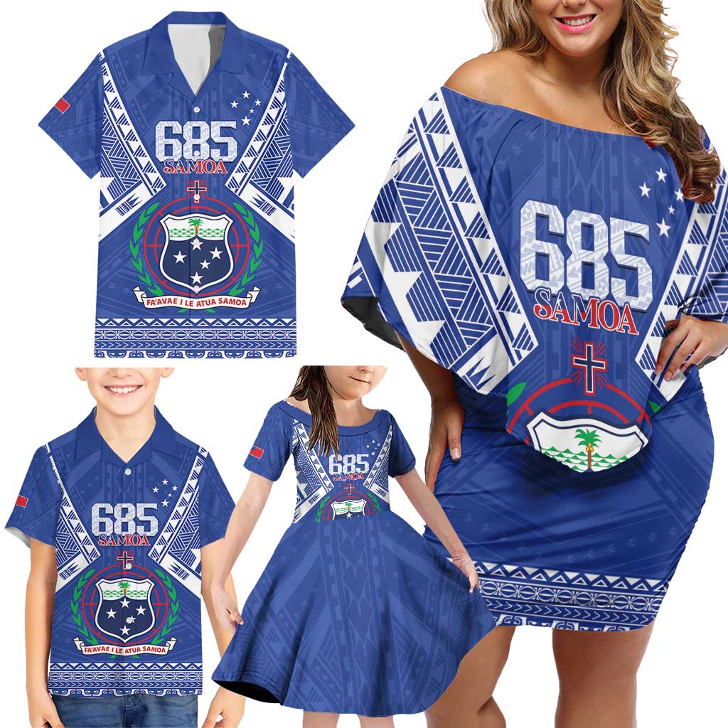 Personalised Samoa 685 Family Matching Off Shoulder Short Dress and Hawaiian Shirt Samoan Pride Coat Of Arms - Polynesian Pride