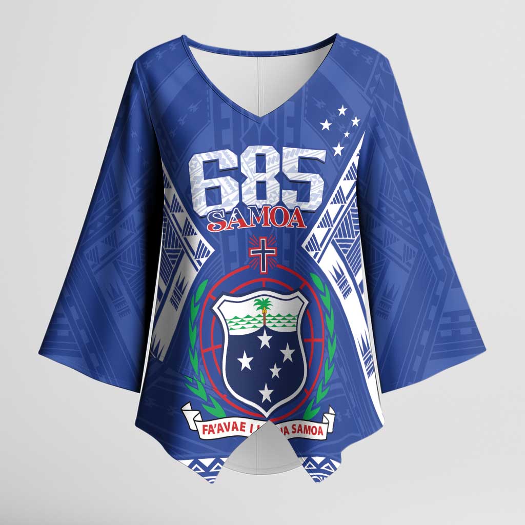 Personalised Samoa 685 Kimono Sleeve Blouse Samoan Pride Coat Of Arms LT14 Female Blue - Polynesian Pride