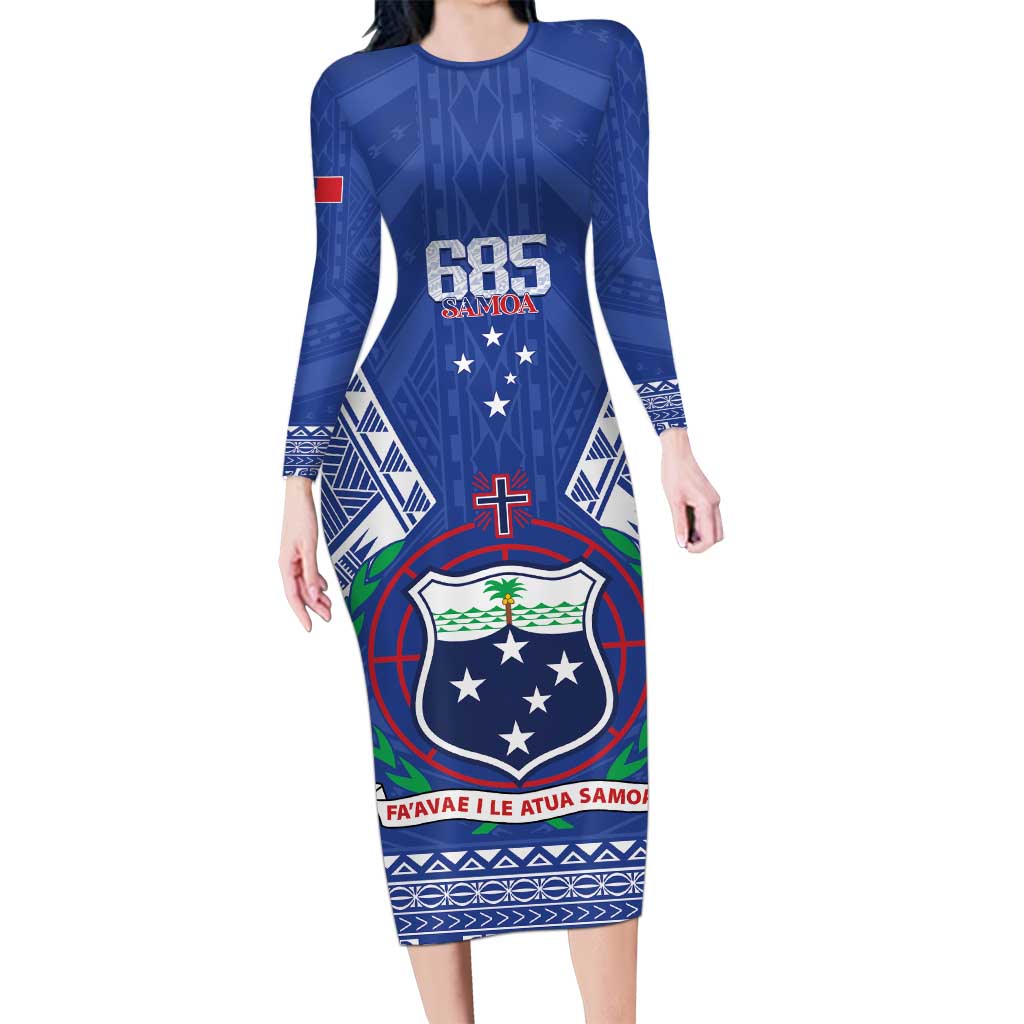 Personalised Samoa 685 Long Sleeve Bodycon Dress Samoan Pride Coat Of Arms - Polynesian Pride
