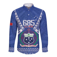 Personalised Samoa 685 Long Sleeve Button Shirt Samoan Pride Coat Of Arms LT14 Unisex Blue - Polynesian Pride