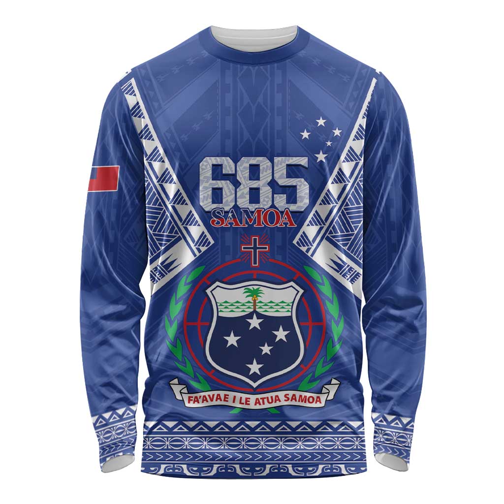 Personalised Samoa 685 Long Sleeve Shirt Samoan Pride Coat Of Arms LT14 Unisex Blue - Polynesian Pride