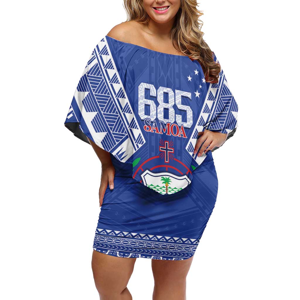 Personalised Samoa 685 Off Shoulder Short Dress Samoan Pride Coat Of Arms - Polynesian Pride
