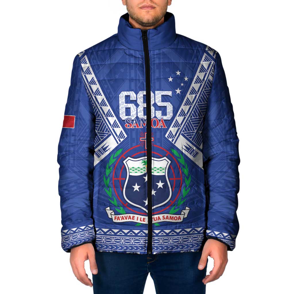 Personalised Samoa 685 Padded Jacket Samoan Pride Coat Of Arms LT14 Men Blue - Polynesian Pride