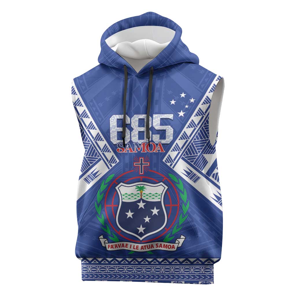Personalised Samoa 685 Sleeveless Hoodie Samoan Pride Coat Of Arms LT14 Blue - Polynesian Pride