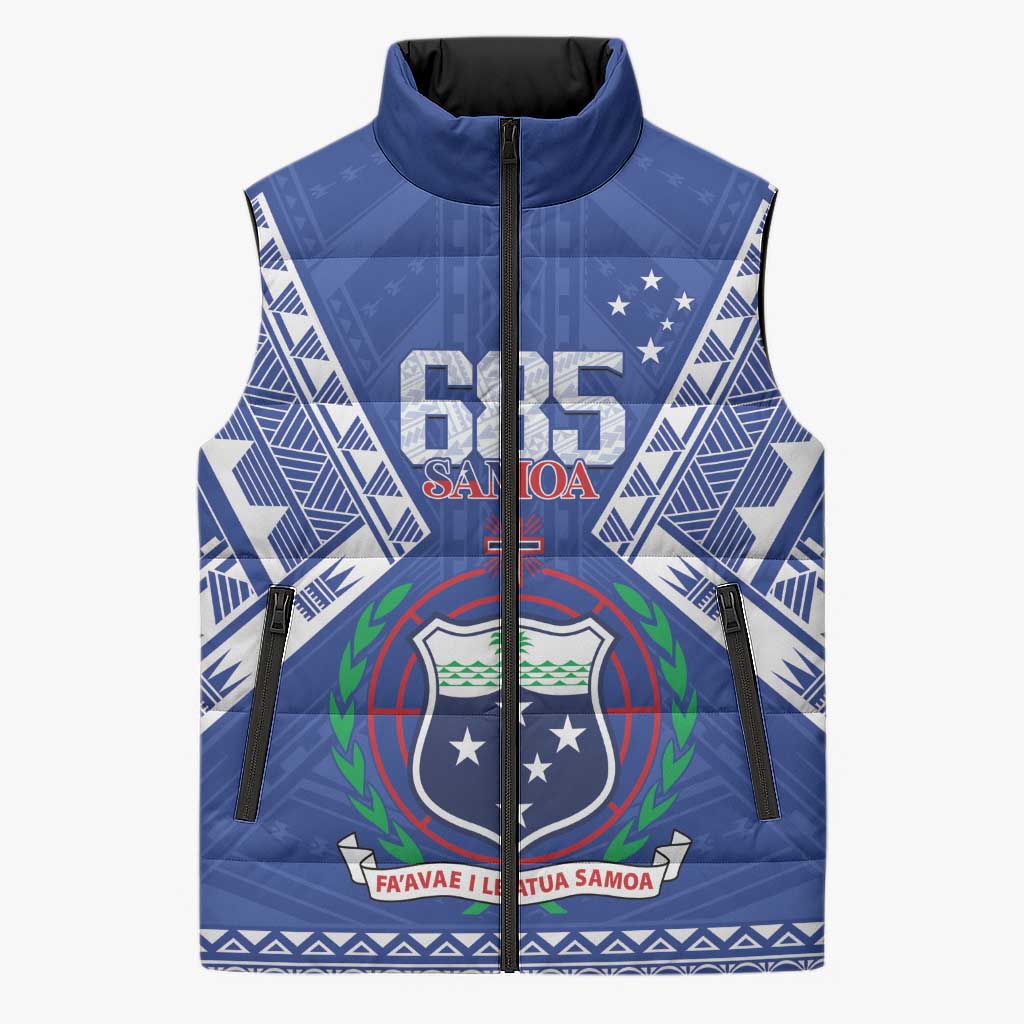 Personalised Samoa 685 Sleeveless Puffer Jacket Samoan Pride Coat Of Arms LT14 Unisex Blue - Polynesian Pride