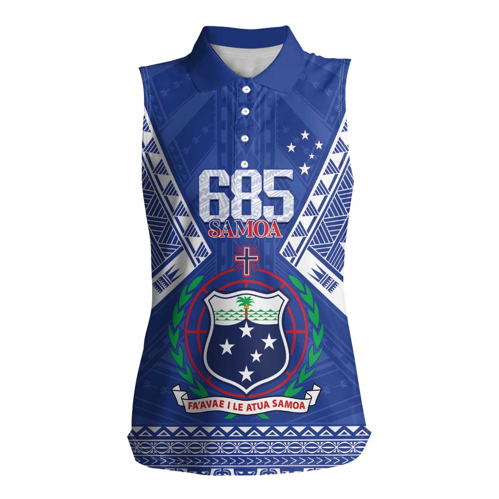 Personalised Samoa 685 Women Sleeveless Polo Shirt Samoan Pride Coat Of Arms LT14 Female Blue - Polynesian Pride