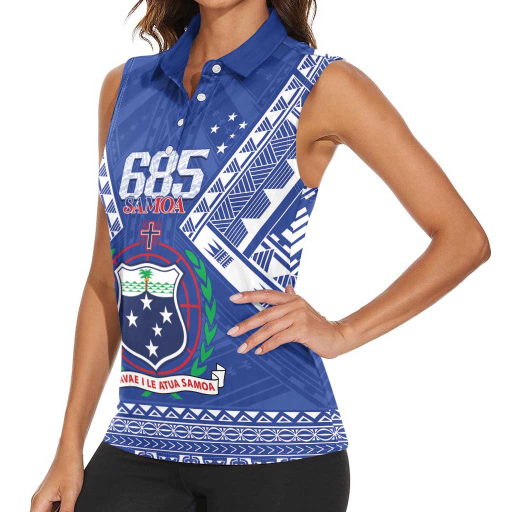 Personalised Samoa 685 Women Sleeveless Polo Shirt Samoan Pride Coat Of Arms LT14 - Polynesian Pride