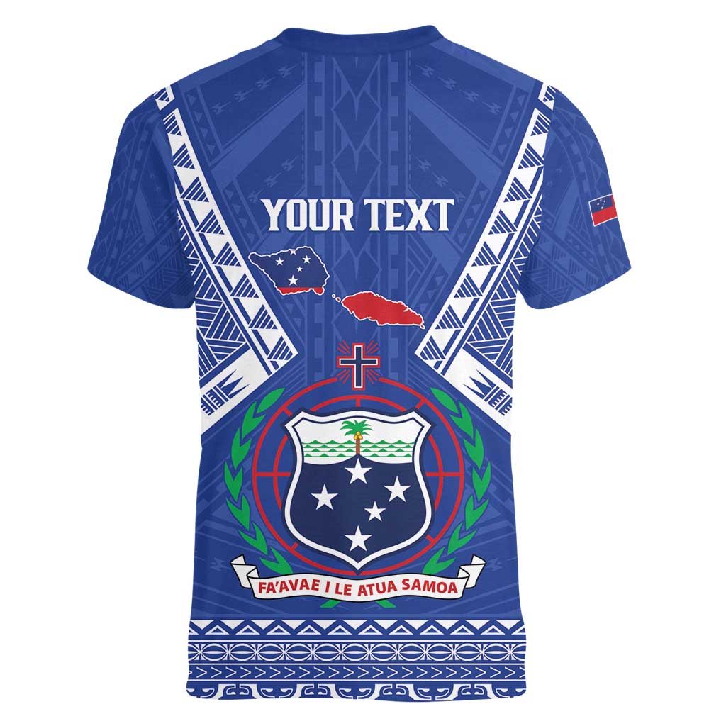 Personalised Samoa 685 Women V-Neck T-Shirt Samoan Pride Coat Of Arms - Polynesian Pride