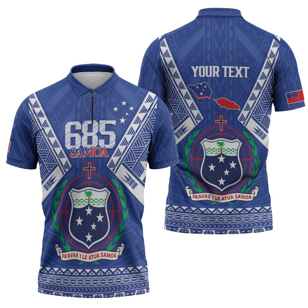 Personalised Samoa 685 Zipper Polo Shirt Samoan Pride Coat Of Arms LT14 - Polynesian Pride