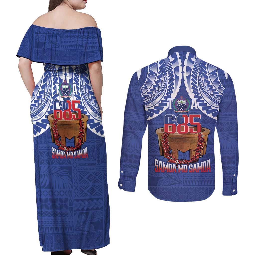 Toa Samoa Rugby Couples Matching Off Shoulder Maxi Dress and Long Sleeve Button Shirt 685 Pride Tanoa Ula Fala - Polynesian Pride