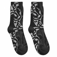 White Ribbon Day New Zealand Crew Socks Aotearoa Maori Pattern LT14 - Polynesian Pride