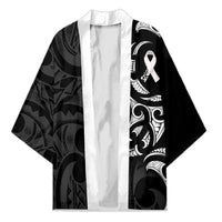 White Ribbon Day New Zealand Kimono Aotearoa Maori Pattern LT14 Unisex Black - Polynesian Pride