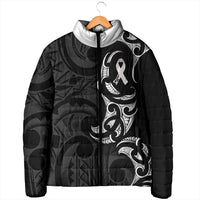 White Ribbon Day New Zealand Padded Jacket Aotearoa Maori Pattern LT14 - Polynesian Pride