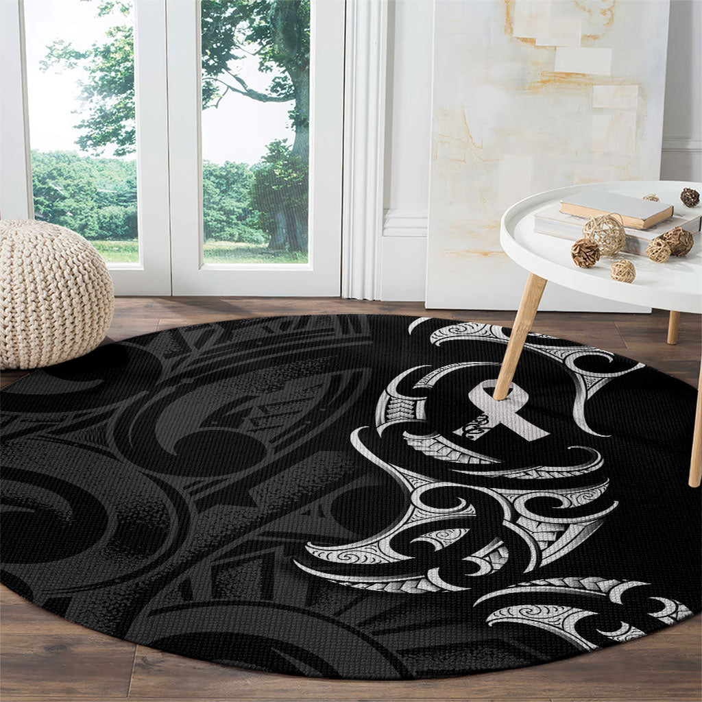 White Ribbon Day New Zealand Round Carpet Aotearoa Maori Pattern LT14 - Polynesian Pride