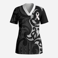 White Ribbon Day New Zealand Scrub Top Aotearoa Maori Pattern LT14 Adult Black - Polynesian Pride