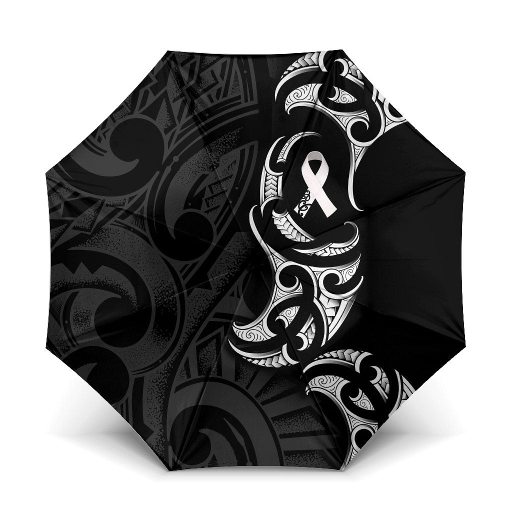 White Ribbon Day New Zealand Umbrella Aotearoa Maori Pattern LT14 One Size Folded 11.42 inch Opened Diameter 37.4 inch Black - Polynesian Pride