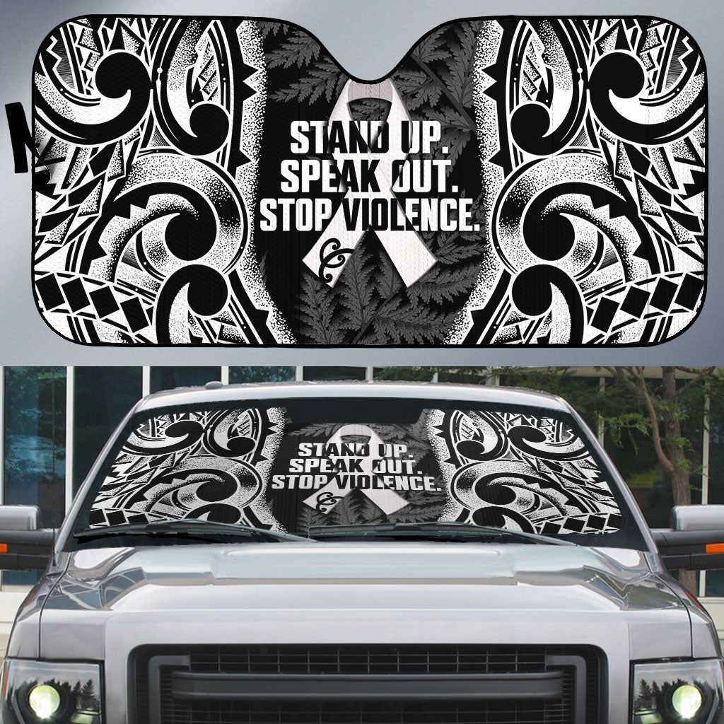 White Ribbon Day New Zealand Auto Sun Shade Respect Women Maori Pattern Black LT14 Black - Polynesian Pride