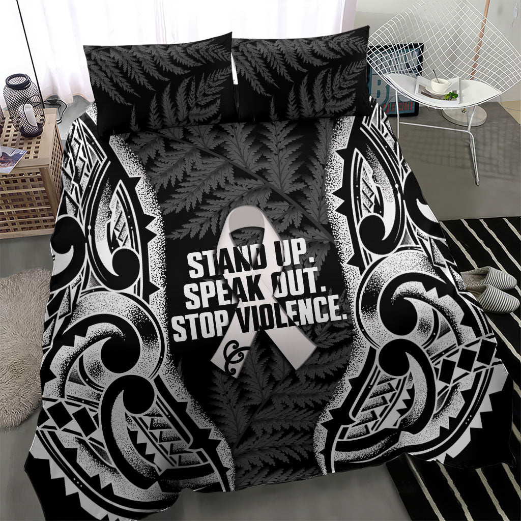 White Ribbon Day New Zealand Bedding Set Respect Women Maori Pattern Black LT14 - Polynesian Pride