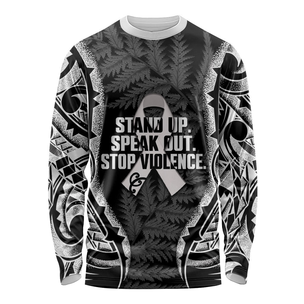 White Ribbon Day New Zealand Long Sleeve Shirt Respect Women Maori Pattern Black LT14 Unisex Black - Polynesian Pride