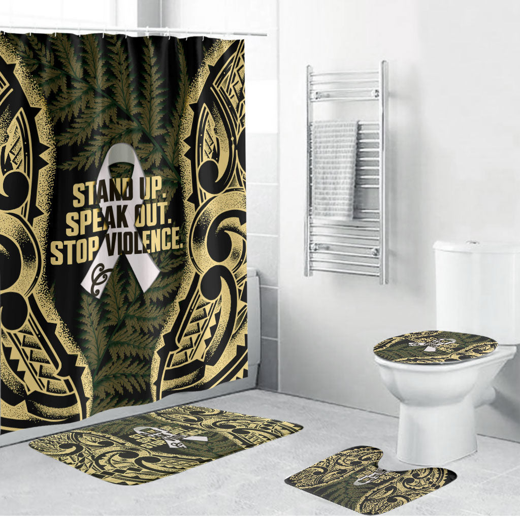 White Ribbon Day New Zealand Bathroom Set Respect Women Maori Pattern Yellow LT14 Bathroom Set (4 pcs) Yellow - Polynesian Pride