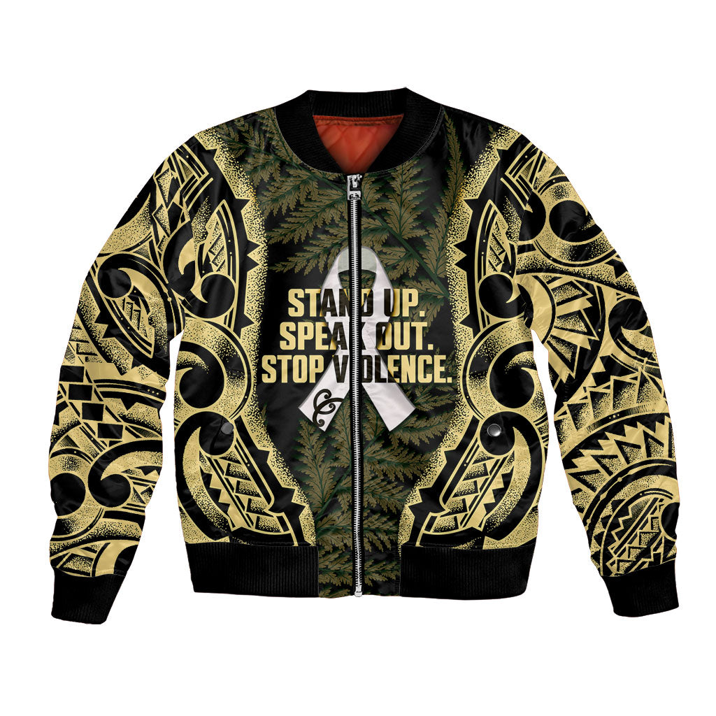 White Ribbon Day New Zealand Bomber Jacket Respect Women Maori Pattern Yellow LT14 Unisex Yellow - Polynesian Pride