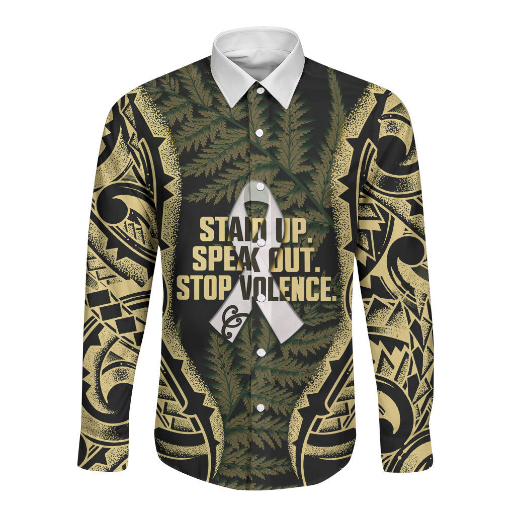 White Ribbon Day New Zealand Long Sleeve Button Shirt Respect Women Maori Pattern Yellow LT14 Unisex Yellow - Polynesian Pride