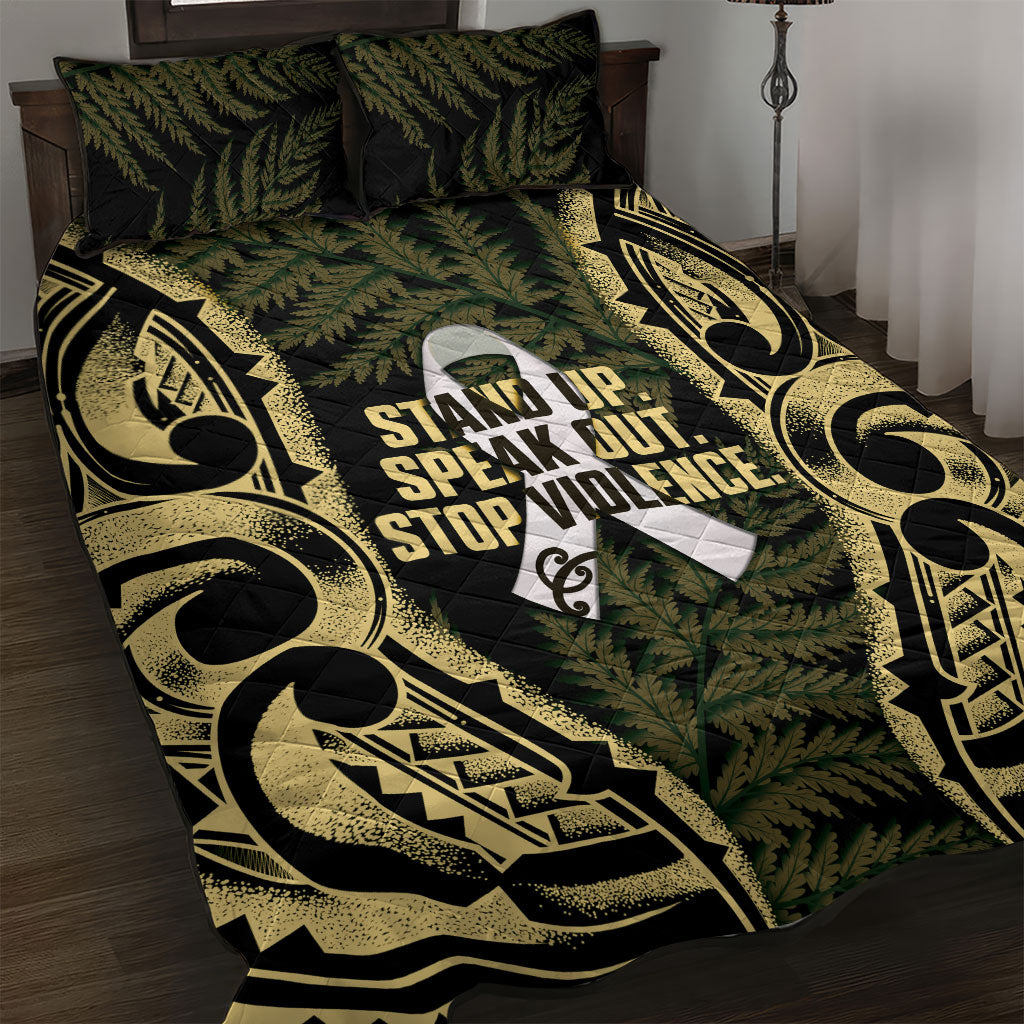 White Ribbon Day New Zealand Quilt Bed Set Respect Women Maori Pattern Yellow LT14 Yellow - Polynesian Pride
