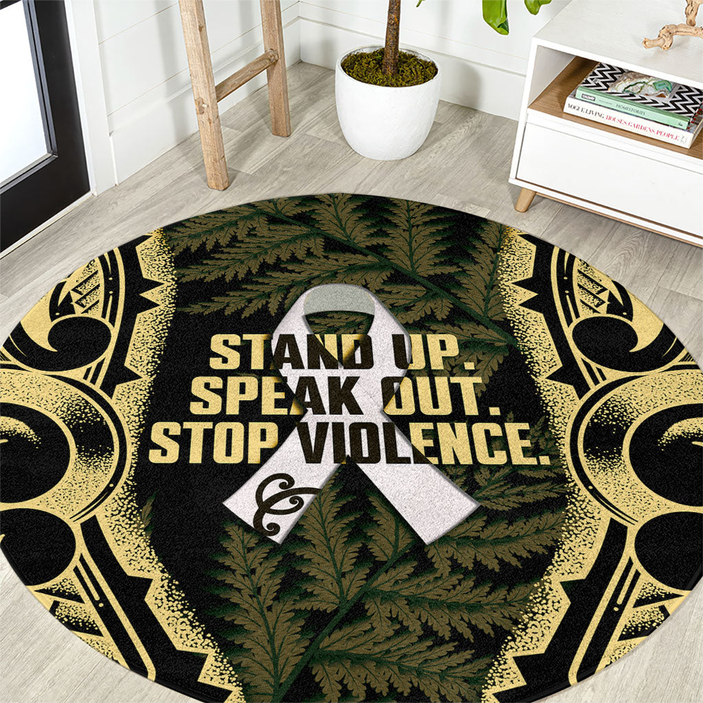 White Ribbon Day New Zealand Round Carpet Respect Women Maori Pattern Yellow LT14 Yellow - Polynesian Pride