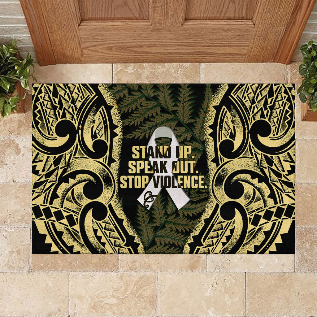 White Ribbon Day New Zealand Rubber Doormat Respect Women Maori Pattern Yellow LT14 Yellow - Polynesian Pride